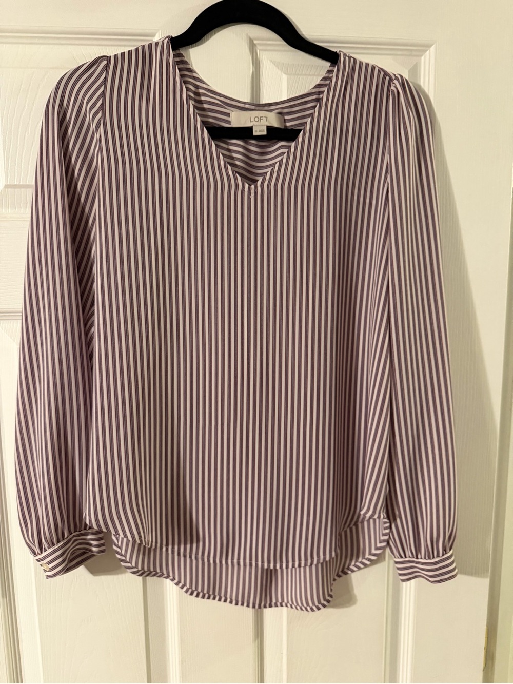 LOFT Lavender and White Striped Long-Sleeve Blouse